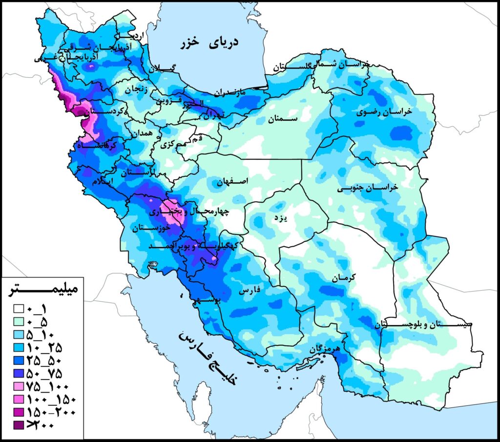 حوضه‌های خلیج فارس و دریای عمان دارای بیشترین مقدار بارش در هفته جاری