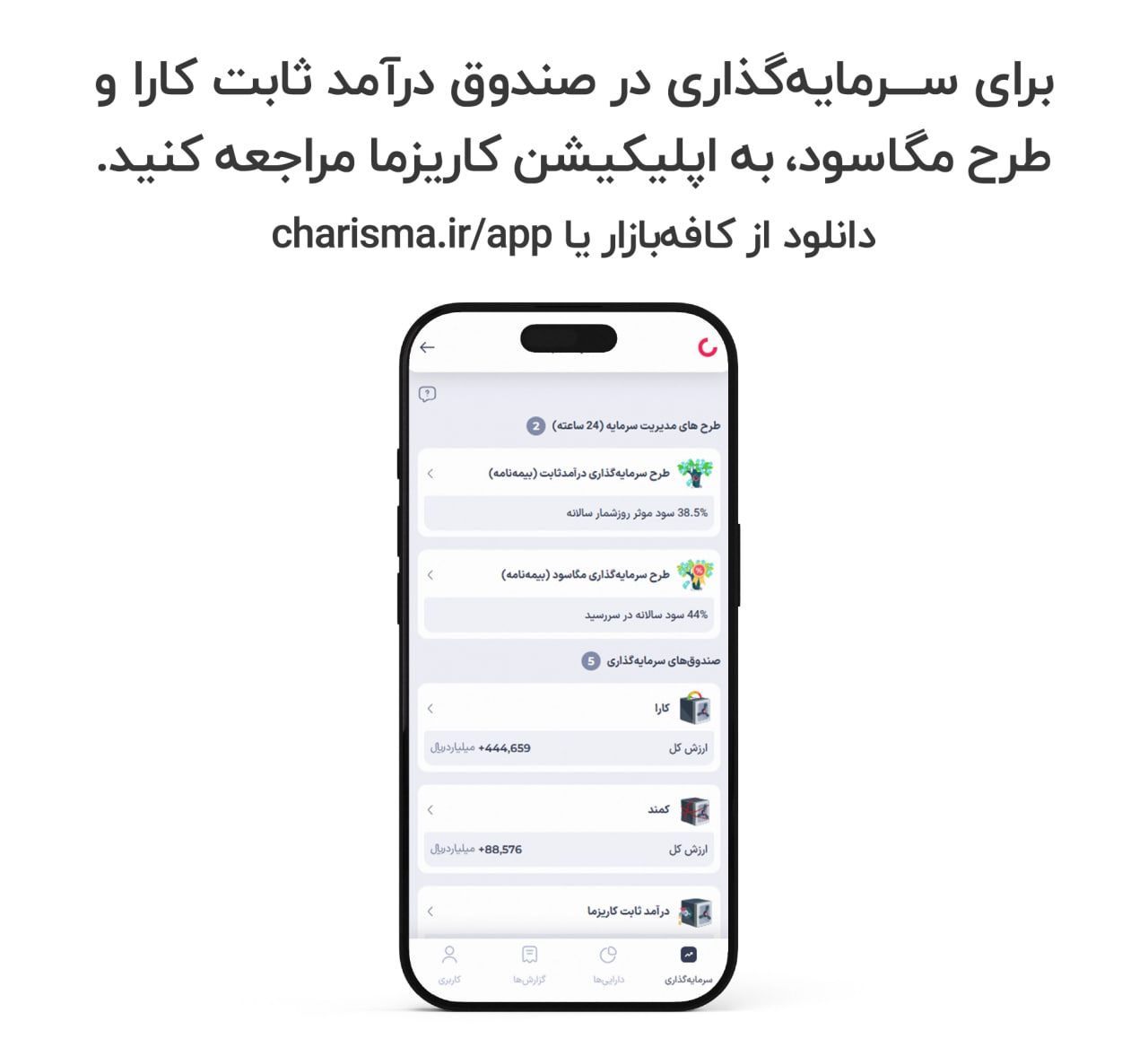 بهترین صندوق درآمد ثابت 1405 با سود روزشمار ۴۰ درصد طرح مگاسود در اپلیکیشن کاریزما