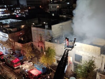 آتش سوزی یک گاراژ در نزدیکی پل امیربهادر + عکس و فیلم