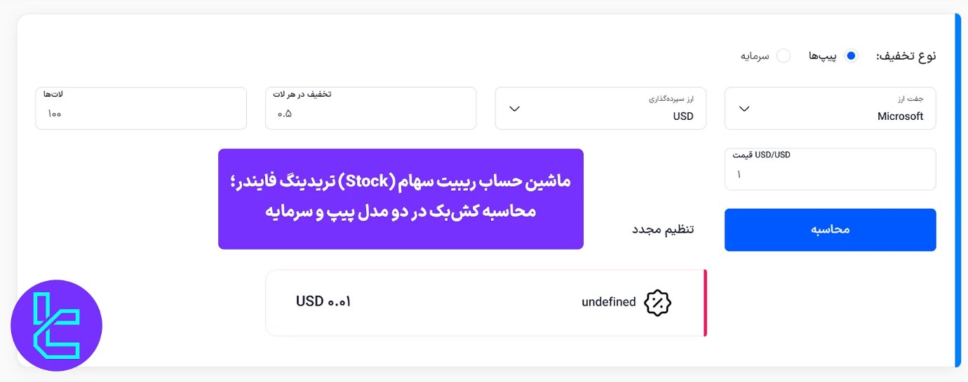 ماشین حساب ریبیت سهام تریدینگ فایندر