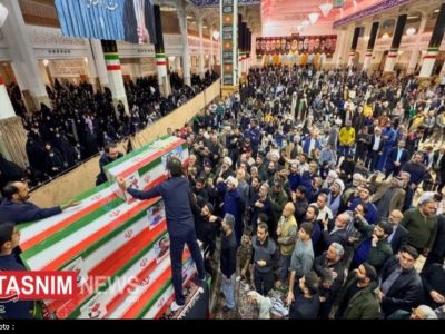 مراسم وداع با شهدای پردیسان در حرم بانوی کرامت برگزار شد